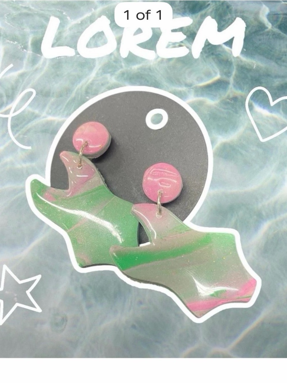 Artisan Pink and Green Abstract Wave bathing suit Dangle Earrings summer